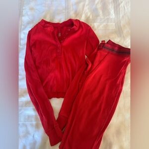 SKIMS Ribbed Lounge Set • Red Henley Top + Pants • Size S